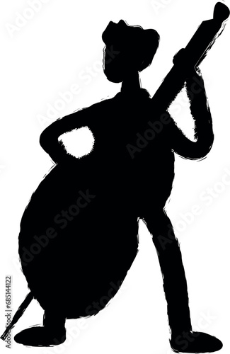 Illustration of happy brunette male character contrabass player vector icon in grunge style