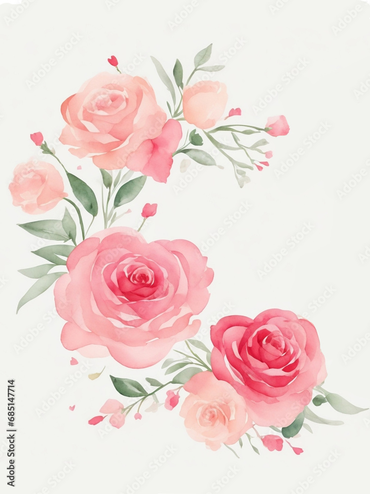  Template with watercolor flowers . AI 