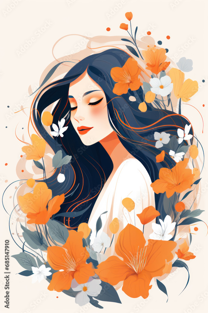 A woman with flower plants as international women's day background A woman with flower plants as international women's day background