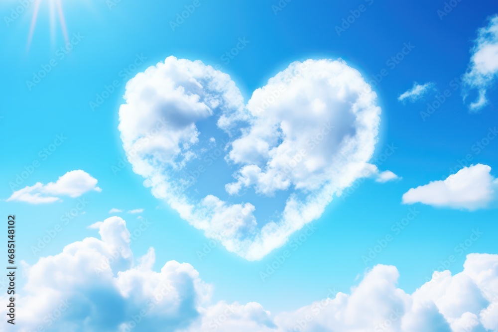Cloud in shape of heart on blue sky background for Valentine's Day. Generative AI Cloud in shape of heart on blue sky background for Valentine's Day. Generative AI