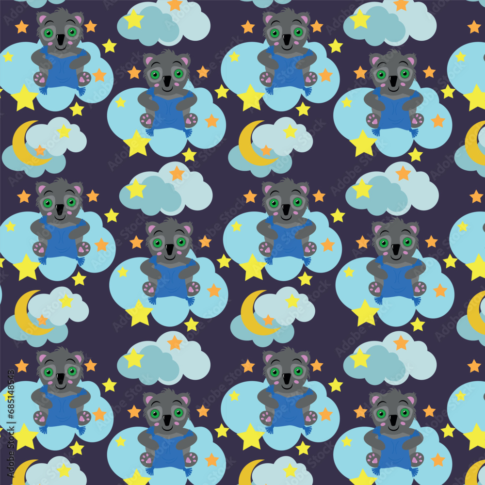 Naklejka premium Vector image of bears in a colorful pattern for children's print. Textiles or colorful packaging.