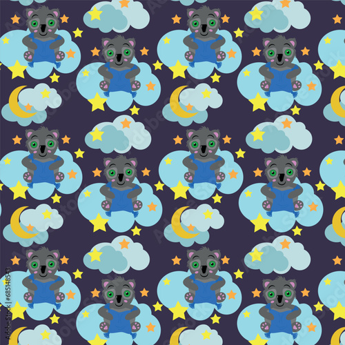 Vector image of bears in a colorful pattern for children's print. Textiles or colorful packaging.