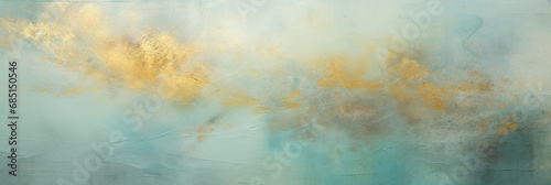 Abstract watercolor paint background by teal color blue and green and glistering gold with liquid fluid texture for background or banner with space for text.