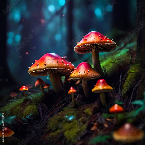 Enchanted Forest with Colorful Mushroom