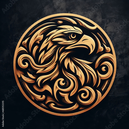 3d eagle logo carving and engraving on dark background