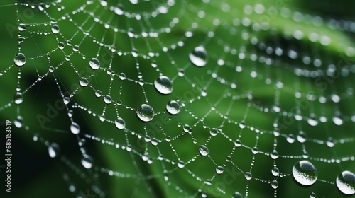 The mesmerizing geometry of a spider's web covered in morning dew. © baloch