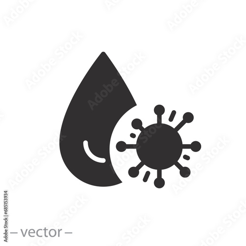 waterborne bacteria icon, virus cholera in water, flat symbol on white background - editable stroke vector illustration