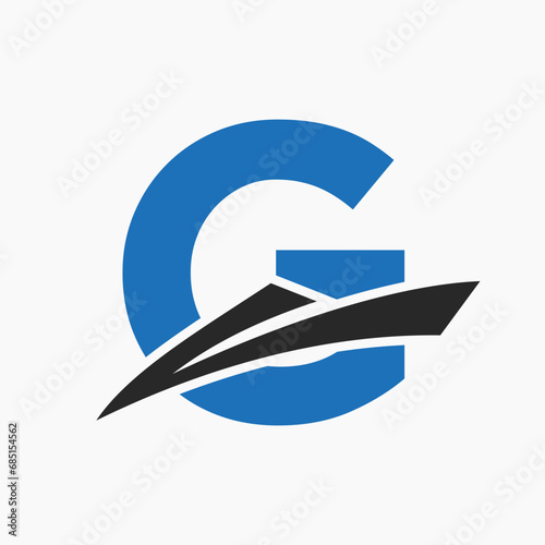 Letter G Shipping Logo Sailboat Symbol. Nautical Ship Sailing Boat Icon