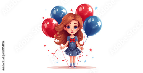 Girl Holding Balloons Isolated Vector. Generative Ai content