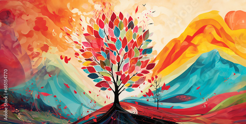 an illustration with the words fall foliage in the style. Generative Ai content