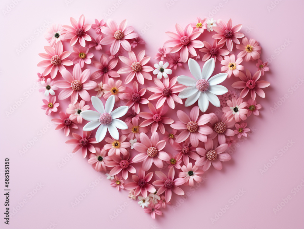 Floral heart shape border with flower paper heart on pink background for Valentines, Women, Mother Day greeting invitation graphic design. In Love. Floral heart shape border with flower paper heart on pink background for Valentines, Women, Mother Day greeting invitation graphic design. In Love.