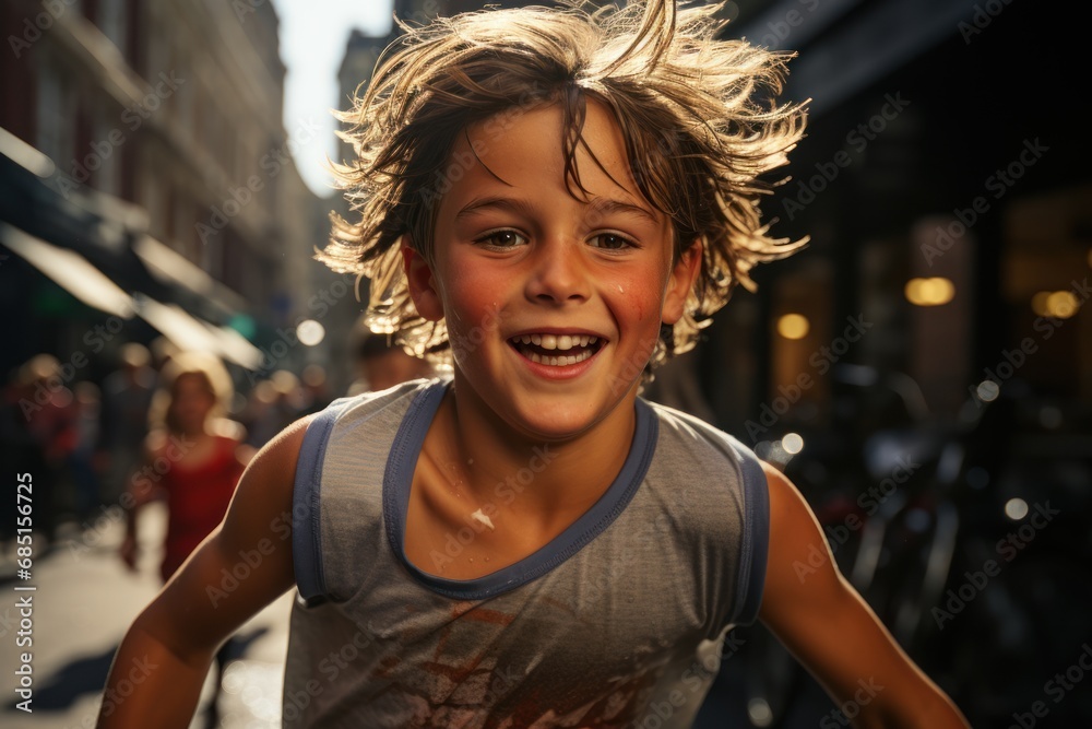A close up capture of a boy racing determination, runner image