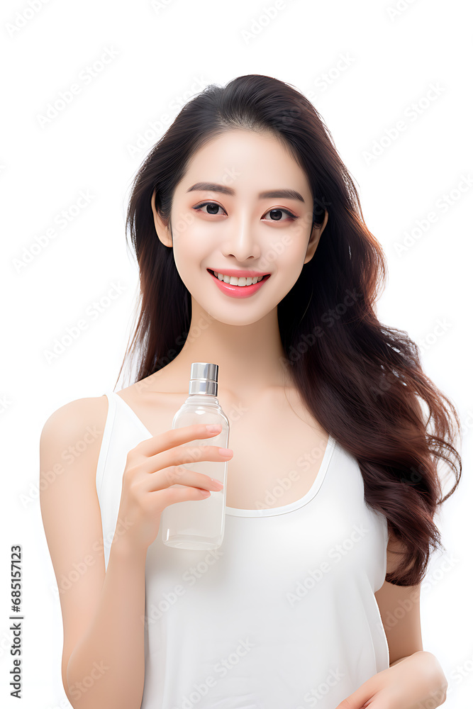 asian women holding skincare bottle (AI Generated) asian women holding skincare bottle (AI Generated)