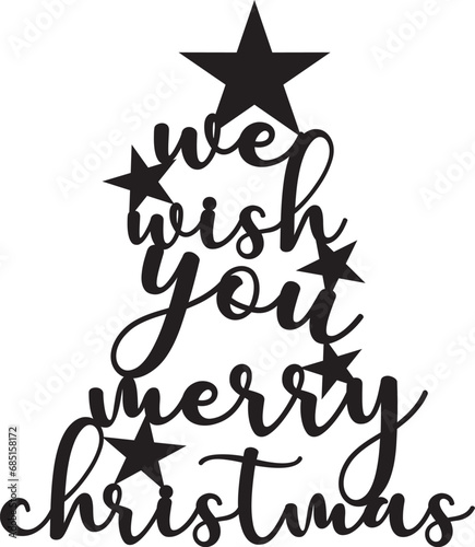 Merry Christmas tree with stars sign design laser cut