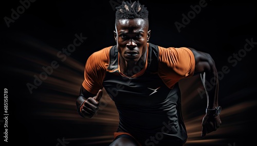 a black man running on a dark background