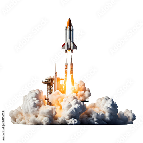 Rocket Launch into Space Isolated on Transparent Background