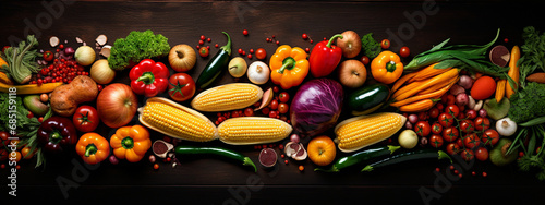 Fresh organic vegetables on a dark background. A healthy diet.Generative AI © Anna