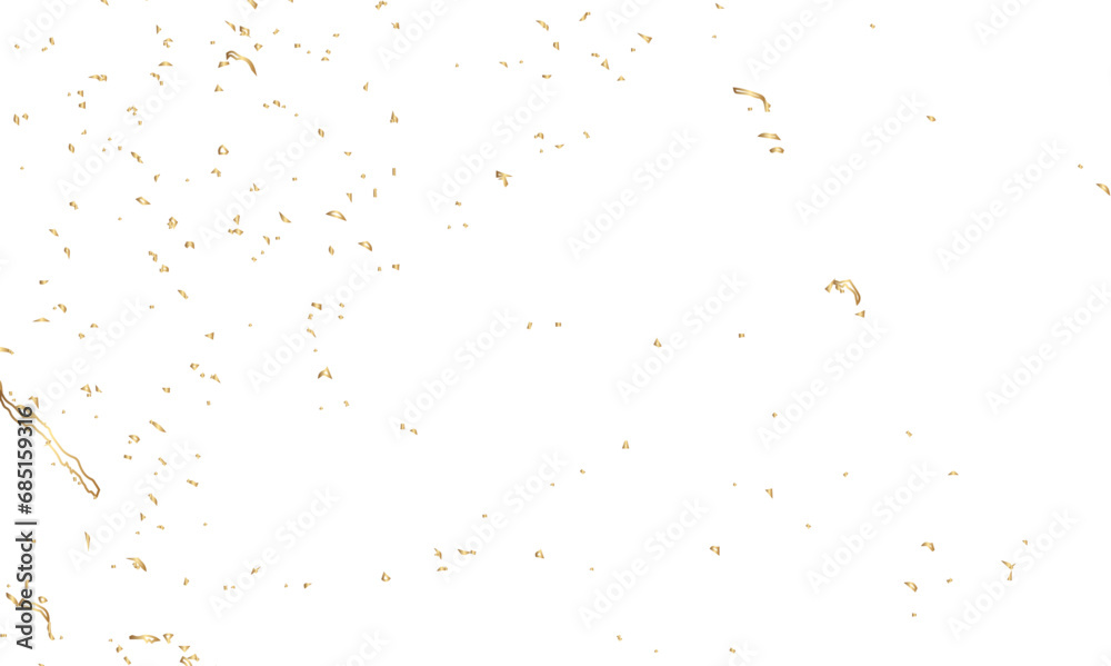 Abstract doted and confetti golden glitter and dust particles splatter on transparent background. Dust golden grunge background.