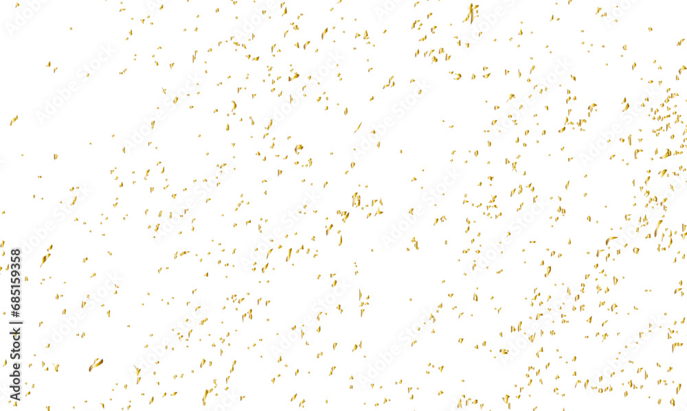 Abstract doted and confetti golden glitter and dust particles splatter on transparent background. 