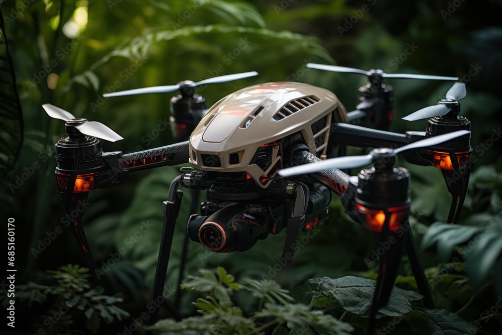 Tech guardians drones and robots safeguarding wildlife habitats, futurism image Tech guardians drones and robots safeguarding wildlife habitats, futurism image