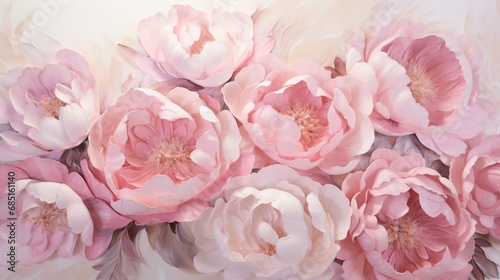 Graceful peonies in shades of blush and pink  presented against a pristine white background.