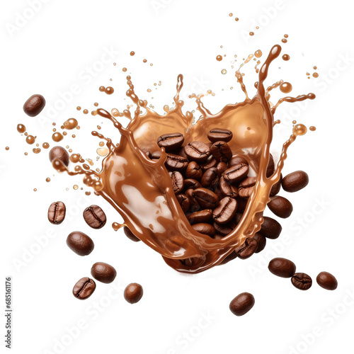 Coffee beans splash isolated on transparent background