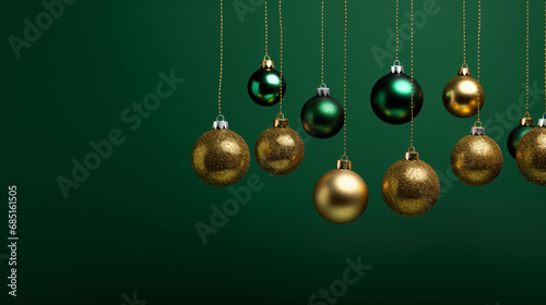 Christmas balls on green background