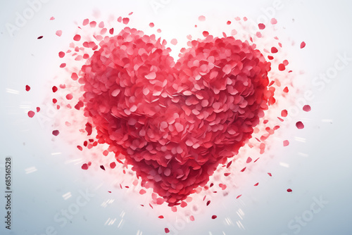 A red heart image arranged from rose petals