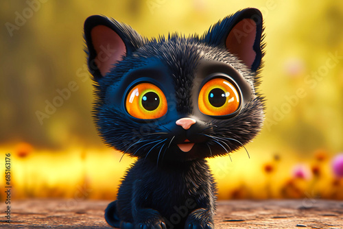 black cat with big eyes