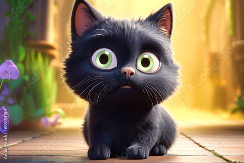 black cat with big eyes