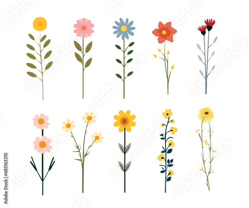Flat Flower set vector illustration editable eps