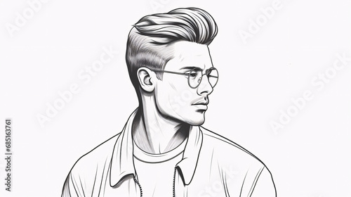 Thin Line Drawing of a Fashionable Man, Embracing Clean Design.