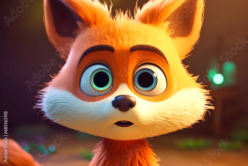 a cute little adorable fox with big eyes