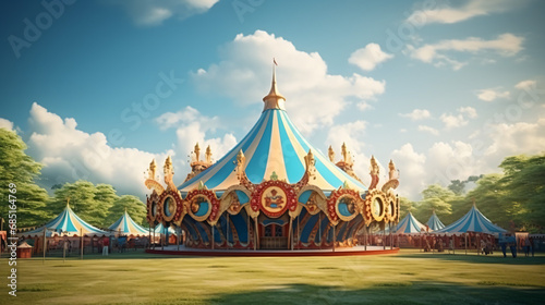 Circus tent at summer day. Cirque façade Festive