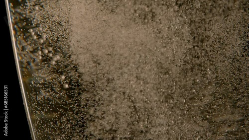 sparkling glass of champagne closeup perlage