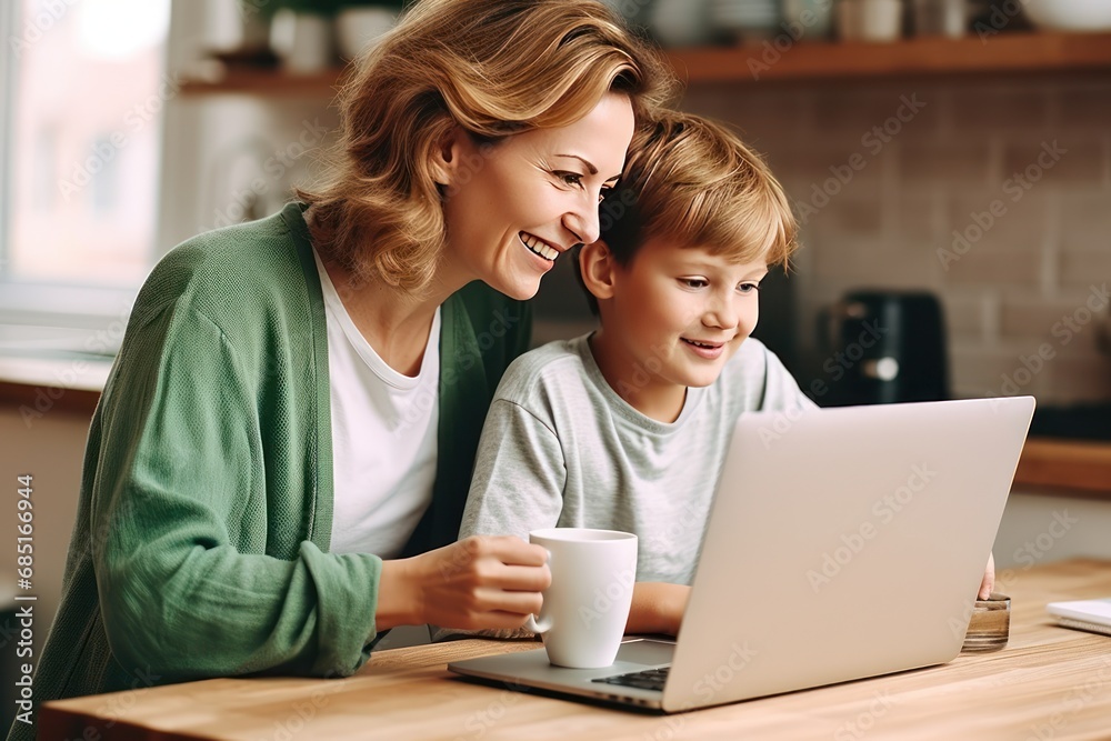 mother and child boy using laptop mother and child boy using laptop