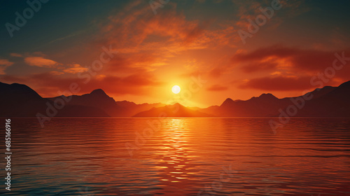 Sunrise Reflections  Tranquil Background Overlooking a Picturesque River or Sea.