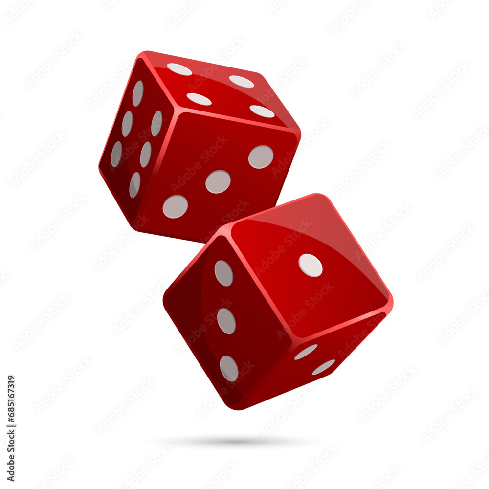 Throwing vegas casino red dice. One and four position cube. Take chance. Gambling addiction, risky money, lucky game. Concept of playing on real cash. Isolated on white background. Vector illustration Throwing vegas casino red dice. One and four position cube. Take chance. Gambling addiction, risky money, lucky game. Concept of playing on real cash. Isolated on white background. Vector illustration