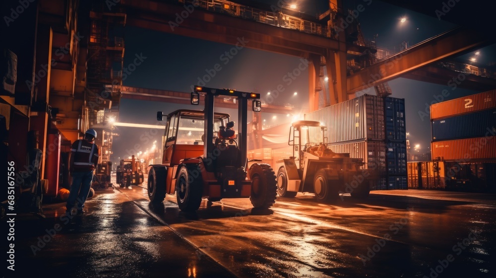 worker in container yard using tablet for loading cargo container ship working with crane in ship yard worker in container yard using tablet for loading cargo container ship working with crane in ship yard