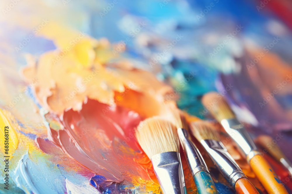 Fototapeta premium Paint brushes on art palette