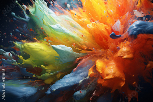 Colorful liquid paint splattering, color paint explosion 