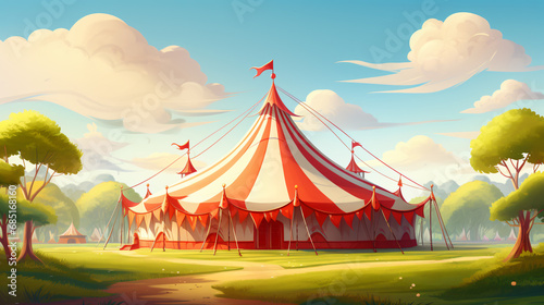Circus tent at summer day. Cirque façade Festive