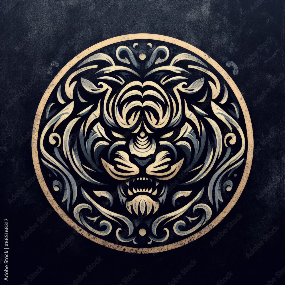 3d Tiger logo carving and engraving on dark background 3d Tiger logo carving and engraving on dark background