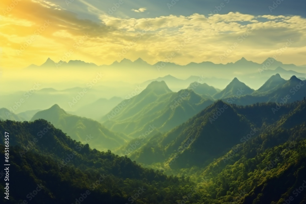 High mountain in morning time. Beautiful natural landscape. generative ai.
