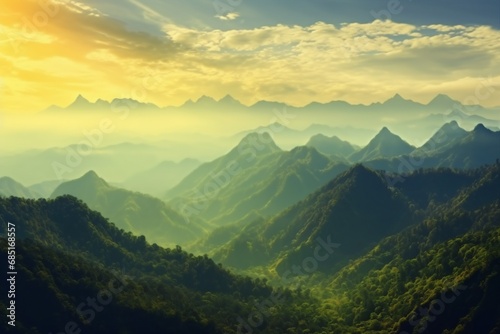 High mountain in morning time. Beautiful natural landscape. generative ai.