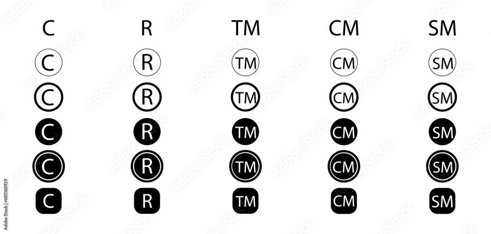 Stock illustrations on Set of registered trademark copyright symbols