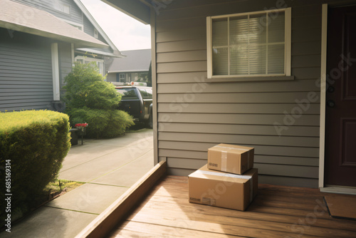 A package lying on the porch in front of the door