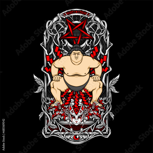japanese sumo illustration for t shirt design and other