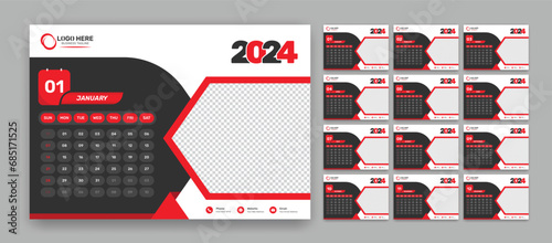 Modern office desk schedule layout for 2024 with accurate date format and image placeholder