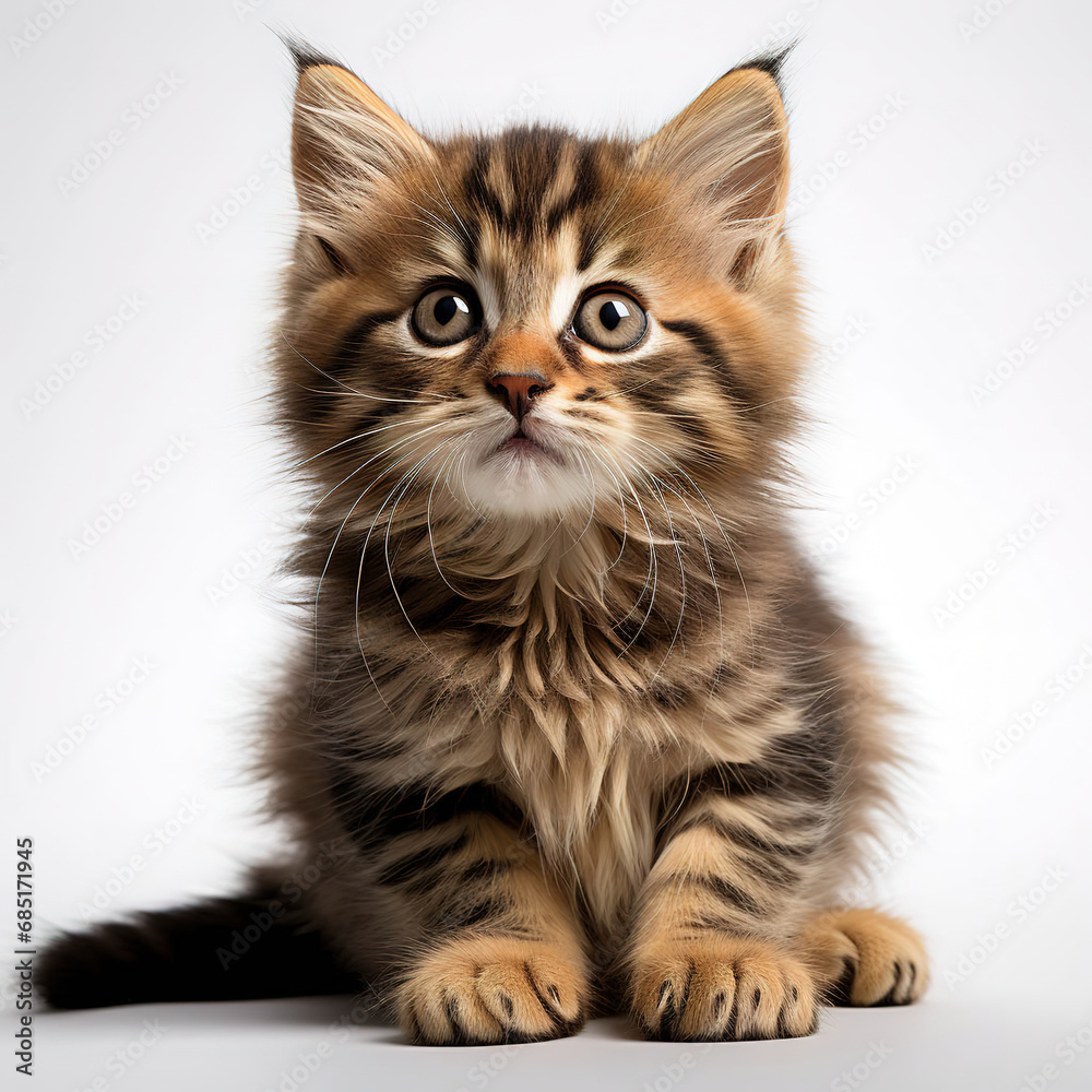 Innocent Curiosity: Portrait of a Young Tabby Cat on a Clean Background